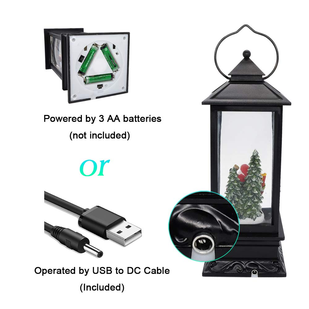 Eldnacele Singing Battery Operated & Plug-in Musical Lighted Christmas Snow Spinning Water Glittering Snow Globe Lantern Home De